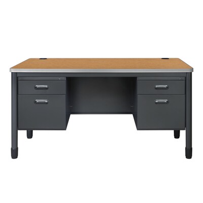 Regency Mesa Steel Double Pedestal Teacher's Office Desk, 60" x 30", Medium Oak (66266DPMO)