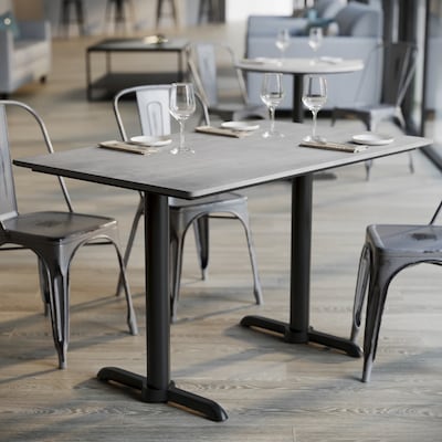 Flash Furniture Acadia Wooden Dining Table with T-Bases, 30"D x 48"W, Gray Faux Concrete/Black Base (ST3048CGT0522)