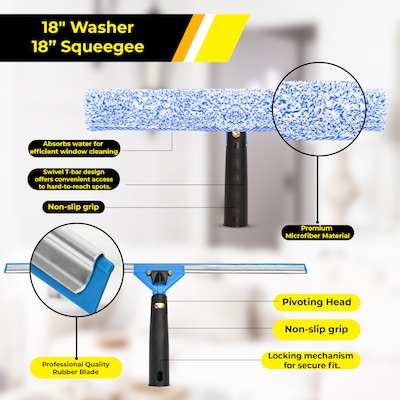 Gritt Commercial Pro Window Washing Kit with 18" Squeegee, 18" Washer and 20" Pole (GRI138-18)