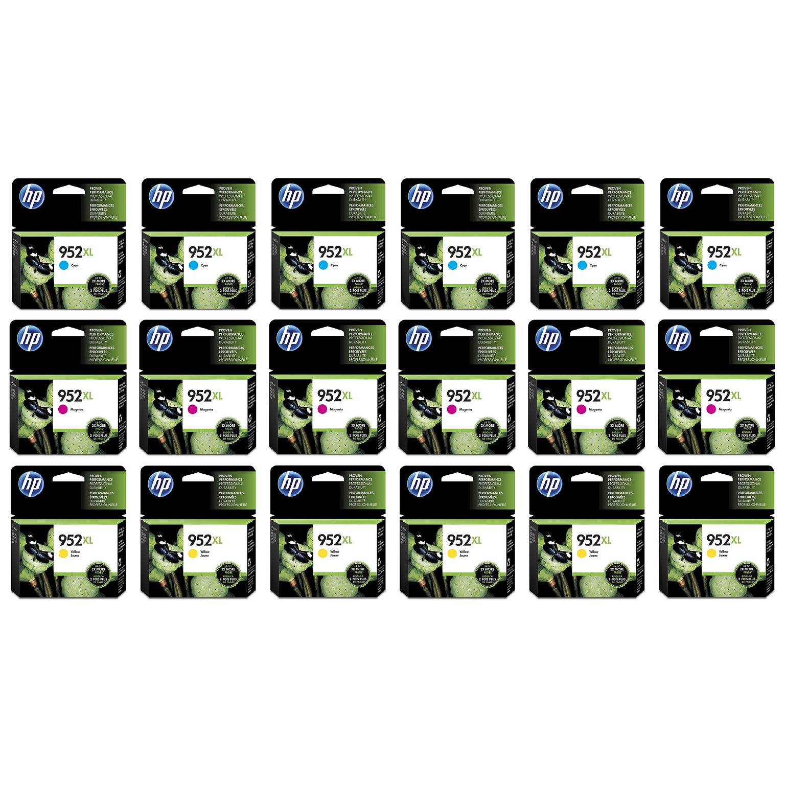 HP 952XL Cyan/Magenta/Yellow High Yield Ink Cartridge Set, 6/Pack (HP952XLCMY6PK-STP)