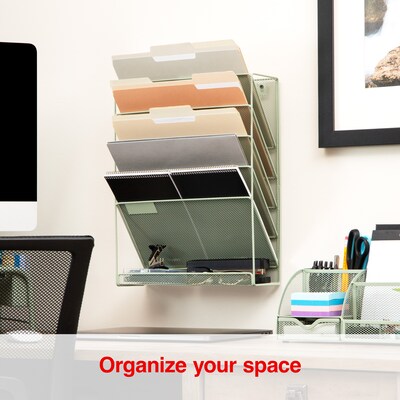 Staples 5-Pocket Metal Mesh Mountable Wall File, Letter Size, Sage Green (ST63849)