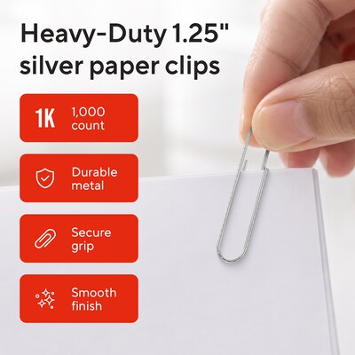 Staples Standard Paper Clips, Silver, 100 Clips/Pack, 10 Packs (A7026599A/50452)