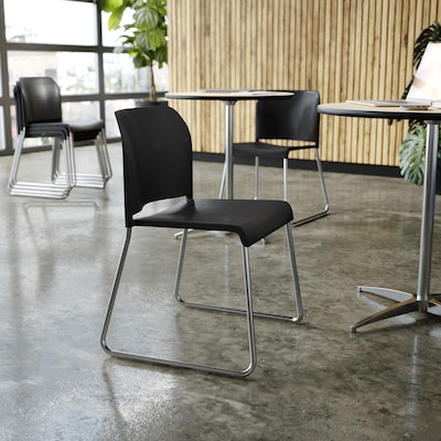 Flash Furniture Hercules Kenai Office Reception Stack Chair, Black Plastic/Chrome Frame (RUT239ANBKCR)