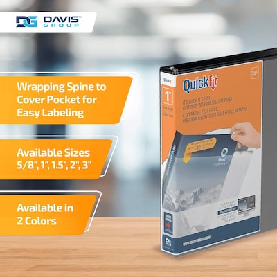 Davis Group QuickFit 1" 3-Ring Standard Binders, Black, 6/Pack (88011-06)