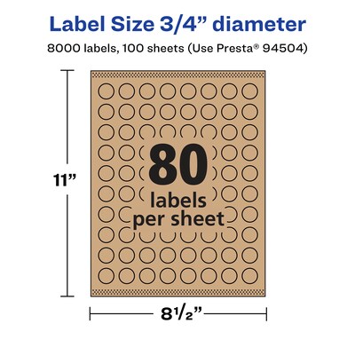 Avery Laser/Inkjet Circle Multipurpose Labels, .75" Dia., Kraft Brown, 8000 Labels/Box ( 94504)