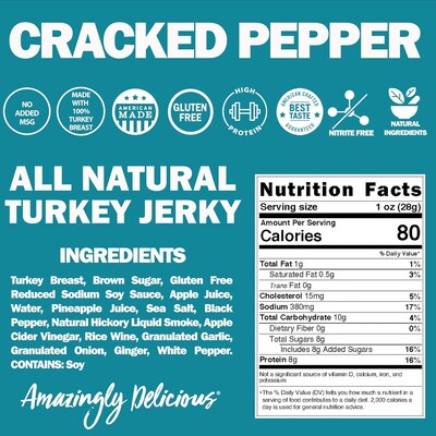 Field Trip Cracked Pepper Turkey Jerky, 1 oz., 12/Carton (FLD00508)