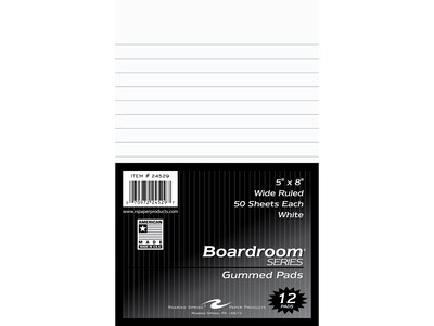 Roaring Spring Paper Products Boardroom Series Notepad, 5" x 8", Wide-Ruled, White, 50 Sheets/Pad, 144 Pads/Carton (24529CS)