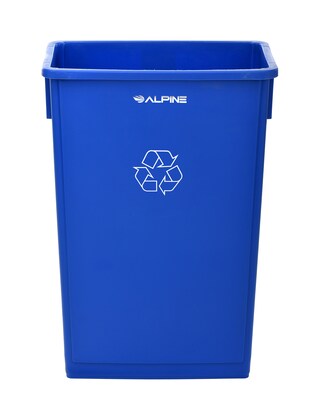 Alpine Industries Polypropylene Recycling Bin with Dolly, 23 Gallon, Blue (ALP477-BLU2-PKD)
