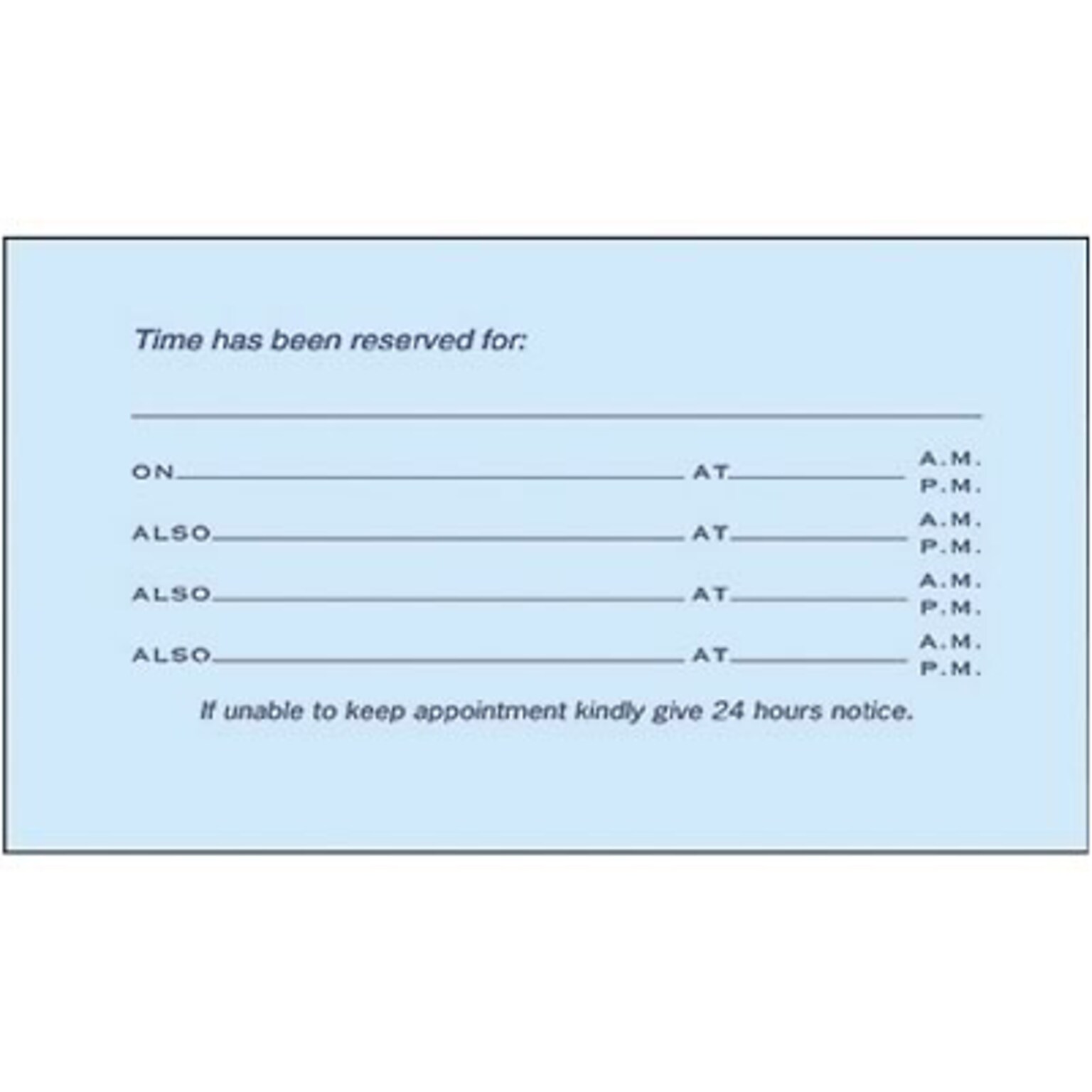 Custom Appointment Appointmentors, 3.5 x 5.5, 110# Blue Index Stock, Perforated Business Card, Black Ink, 1-Sided, 100/Pk