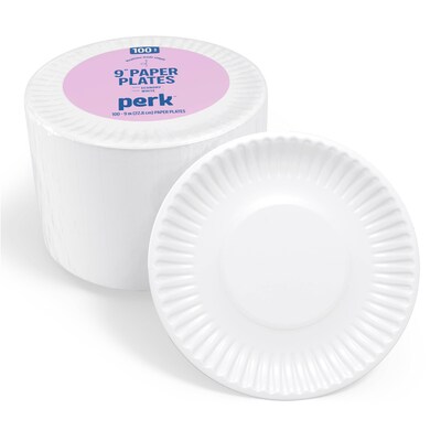 Perk 9 Inch Disposable Paper Plates, 100 Count Economy Plates for Everyday Use