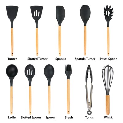 MegaChef Cooking Utensil Set, Black, 12 Piece (937114360M)