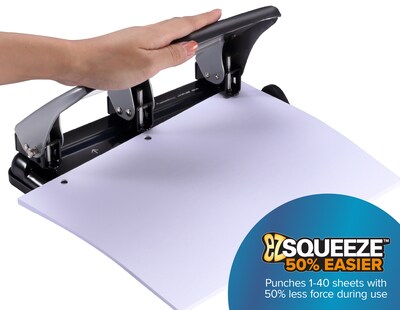 Bostitch EZ Squeeze 3-Hole Punch, 40 Sheet Capacity, Silver/Black (HP40)