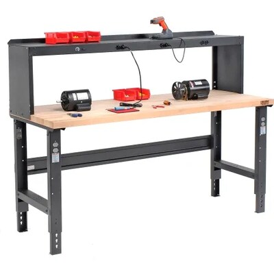 Global Industrial Height Adjustable Workbench, 72"W x 30"D, Birch Square Edge, Black (318913BK)