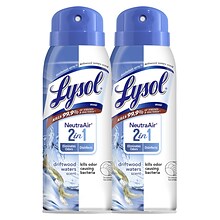 Two Each of Lysol Neutra Air 2 in 1 Aerosol Air Freshener, Driftwood Waters Scent, 10 oz. (192009828