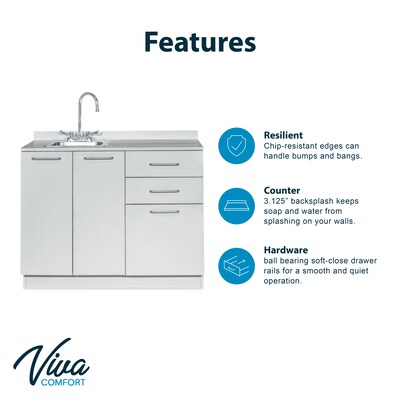 Viva Comfort 36.75"H x 42"W Exam Room Medical Cabinet With Sink, 2-Doors, 3-Drawers, Gray (ADIME902-BASE-42-LS-GRY-MK)