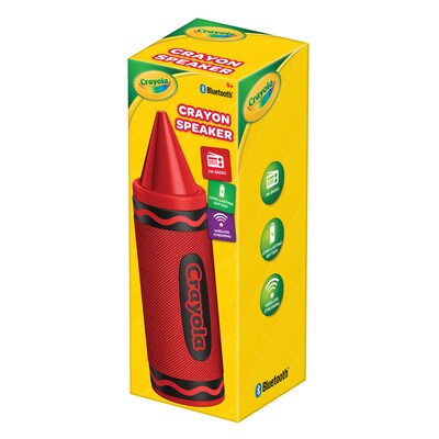 Crayola Wireless Bluetooth Portable Crayon Speaker with FM Radio, Red (CBT450R)