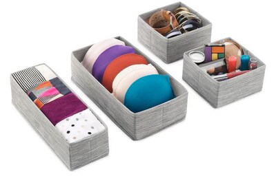 Whitmor Fabric Drawer Organizers, Gray, 4/Set (5455-9871)
