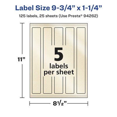 Avery Pearlized Ivory Rectangle Multipurpose Labels, 9.75" x 1.25", Ivory, 125/Pack (94262)