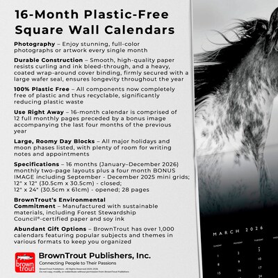 2026 BrownTrout The BrownTrout Portrait Series: The Noble Horse 12" x 12" Monthly Wall Calendar (9798330703753)