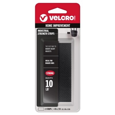 Velcro Hook Only Strips Fastener, 2 x 4, Black, 6/Box (90199)