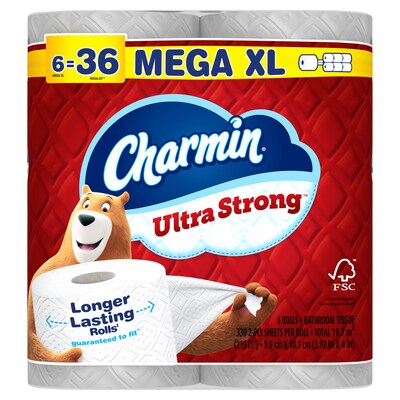 Charmin Ultra Strong Mega XL Toilet Paper, 2-Ply, White, 330 Sheets/Roll, 6 Rolls/Pack, 3 Packs/Carton (04308)