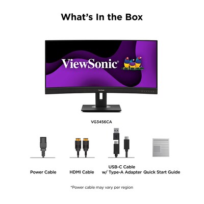 ViewSonic 34" Curved 4K UWQHD 100Hz LCD Monitor, Height Adjustable, Docking Station, Black (VG3456CA)