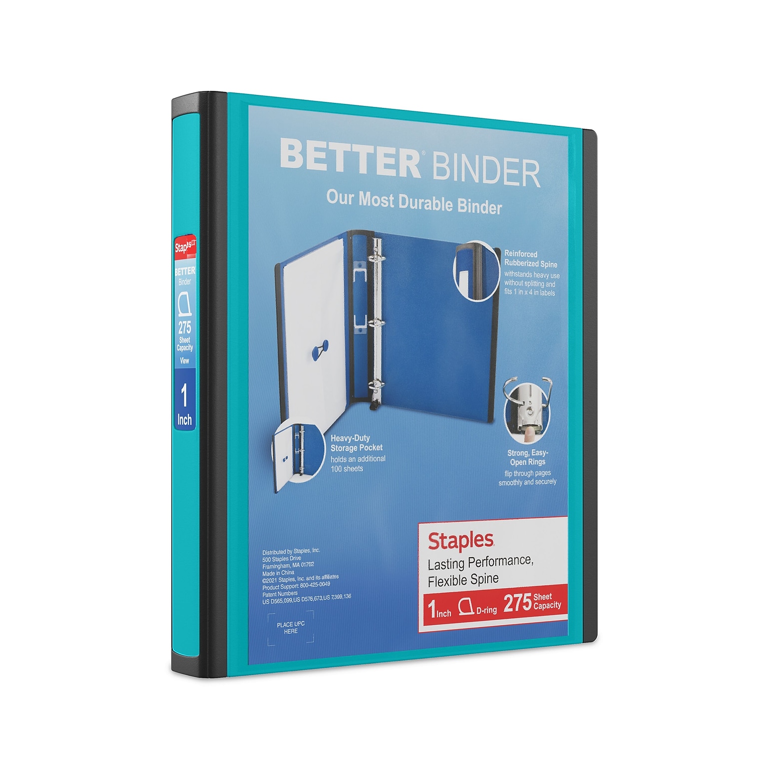 Staples Heavy Duty 1 3-Ring Better Binder, D-Ring, Teal (ST55842-CC)