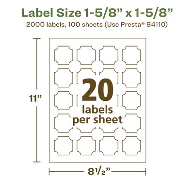 Avery EcoFriendly Laser/Inkjet Decorative Edge Multipurpose Labels, 1-5/8" x 1-5/8", White, 2000/Box (94110)