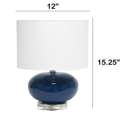 Lalia Home 15.25" Modern Ovaloid Glass Bedside Table Lamp with White Fabric Shade, Blue (LHT-3005-BL)