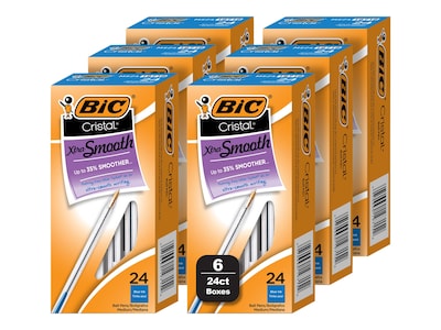 BIC Cristal Xtra Smooth Ballpoint Pen, Medium Point, Blue Ink, 24/Box, 6 Boxes/Pack (MS144E-BLU)