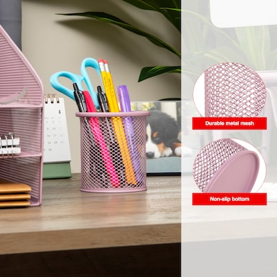 Staples Metal Mesh Pen Cup, Dusty Pink (ST63817)