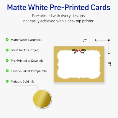 Avery Gold-Metallic Berries General Use Blank Cards, White, 20/Pack (S00-FGQ)