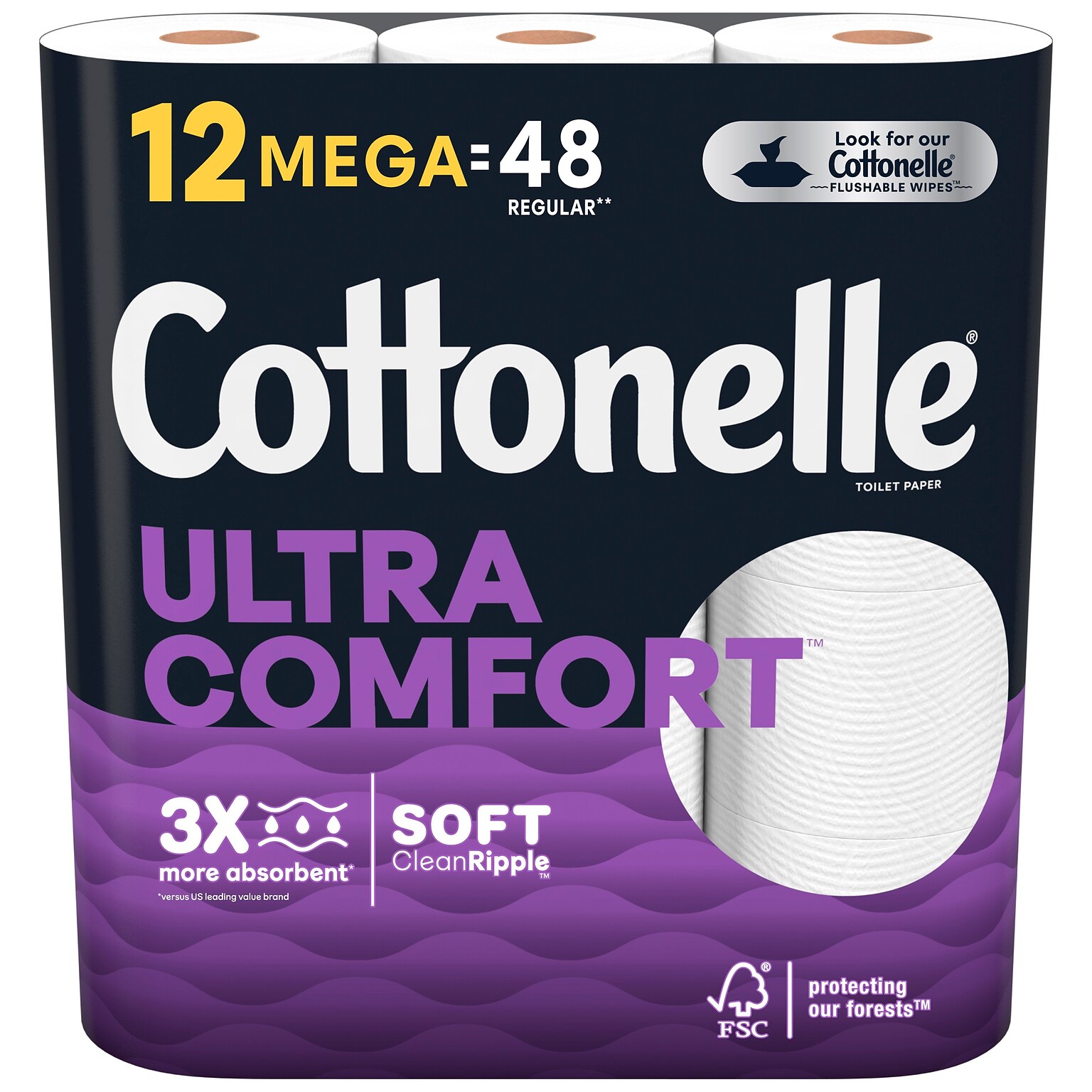 Cottonelle Ultra ComfortCare 2-Ply Standard Toilet Paper, White, 268 Sheets/Roll, 12 Mega Rolls/Pack