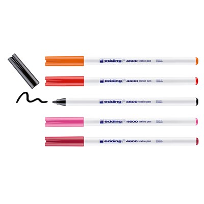 Edding Edd Textile Markers and Pens, 4600 Series Textile Pen, Assorted Ink, 5/Set (EDD446005999)
