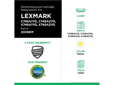 Clover Imaging Group Remanufactured Yellow Standard Yield Toner Cartridge Replacement for Lexmark C746/C748