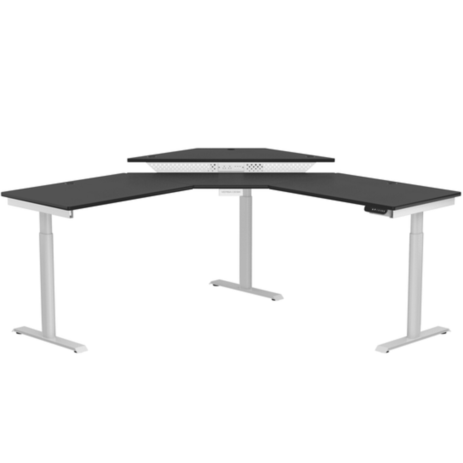 VersaDesk PowerLift 72W Electric Corner Adjustable Standing Desk, Black/White (PLCSD7272-WB-APP)