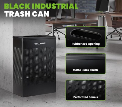 Alpine Industries Stainless Steel Trash Can, 13 Gallon, Black (ALP438-13-BLK)
