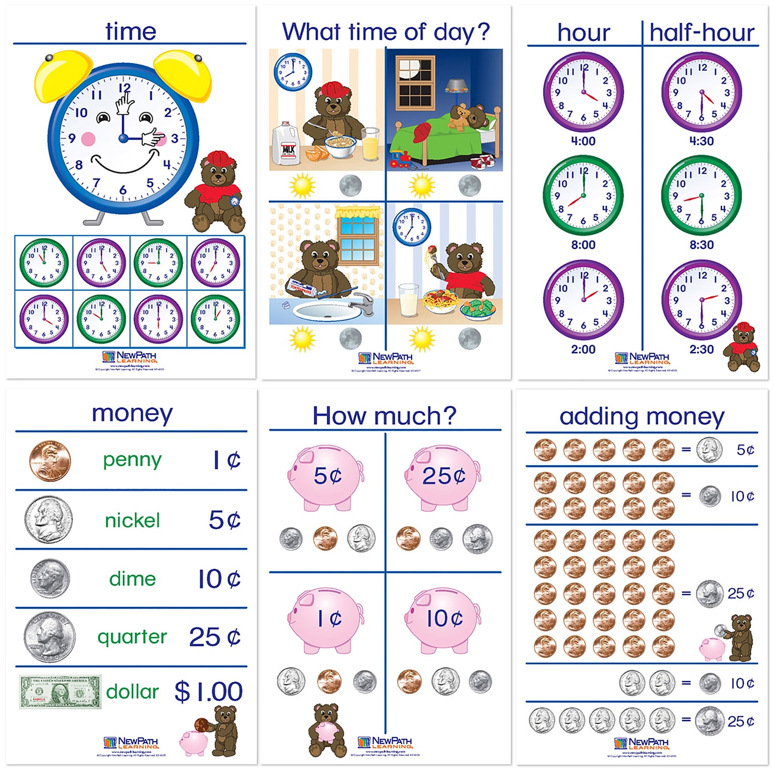 NewPath Learning Time & Money Bulletin Board Charts, English Edition, 12 x 18, 6/Set (NP-930225)