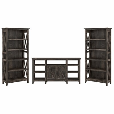 Bush Furniture Key West Tall TV Stand with Set of 2 Bookcases, Dark Gray Hickory, Screens up to 65