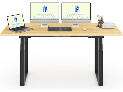 FlexiSpot E7Q 72"W Electric Adjustable Standing Desk, Bamboo/Black (E7QBR7230-LBZB)