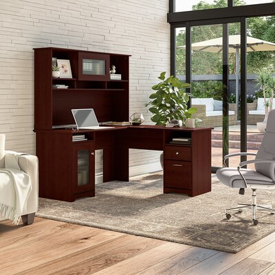 Bush Furniture Cabot 60"W L Shaped Computer Desk with Hutch and Storage, Harvest Cherry (CAB001HVC)