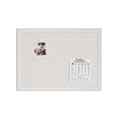 U Brands Linen Bulletin Board, 23" x 17", White Décor Frame
