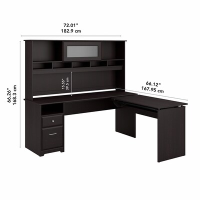 Bush Furniture Cabot 36"-42"H 3 Position L Shaped Sit to Stand Desk with Hutch, Espresso Oak (CAB052EPO)