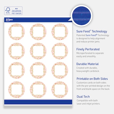 Avery Gold-Pink Berries Matte Blank Card, White, 120/Pack (S00-FGF)