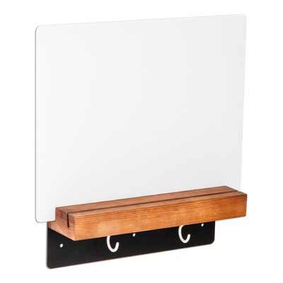 Mind Reader Glass Dry Erase Board with Wood Holder and Hook Whiteboard Message Center, White (LIFTBOARD-WHT)