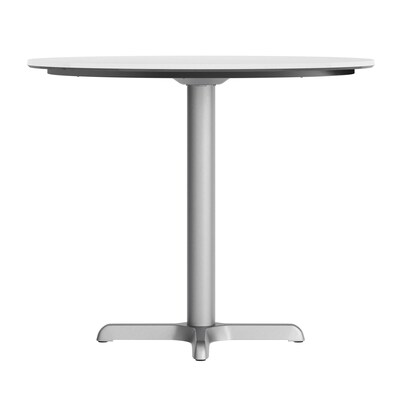 Flash Furniture Acadia 31.25" Round Wooden Dining Table with X-Base, White Faux Marble/Silver Base (STRD31WMAT2222S)
