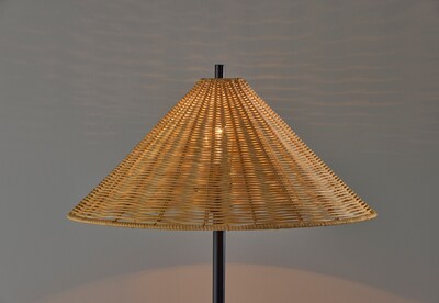 Adesso Rayne 61.25"H Floor Lamp, Brown Marble Base with Rattan Shade (3296-01)