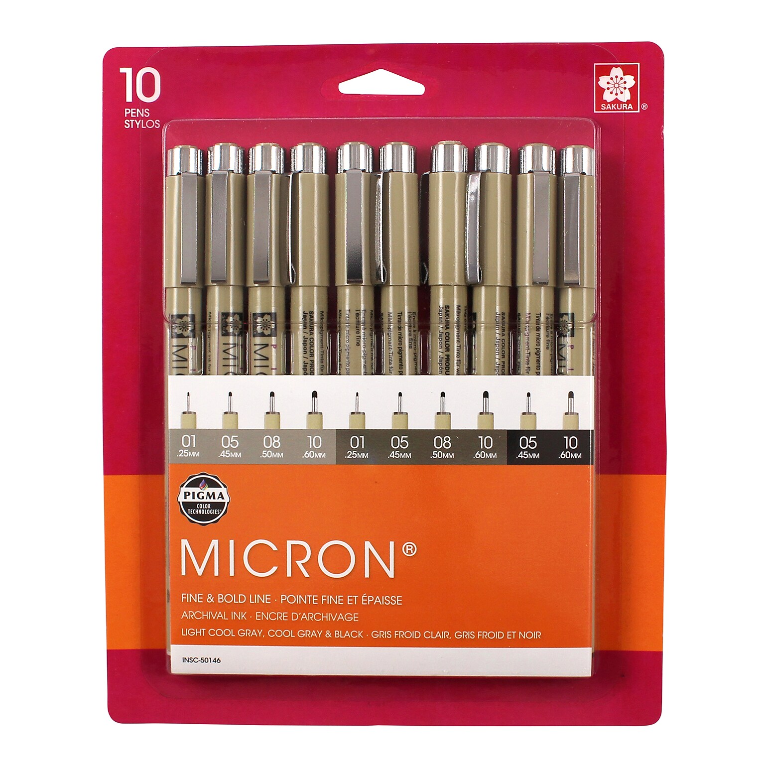 Sakura Pigma Micron Pens, Black & Gray, 10/Pack (SAK50146)
