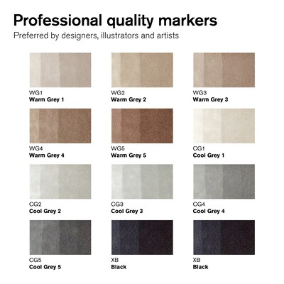 Winsor & Newton Promarker Dual-Tip Brush Alcohol Based Marker, Neutral Gray Tones, 12/Pack (WNX0290144)