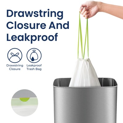 Nine Stars 3-10 Gallon Drawstring Kitchen Trash Bags, White, 30 Bags/Box (NSTB-10-30)